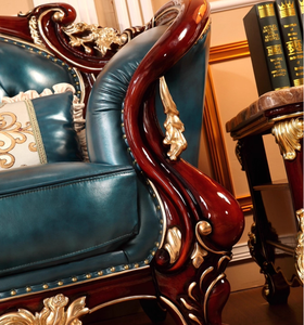 यूरोपीय शैली ठोस लकड़ी सोफे 123 संयोजन ठोस लकड़ी डबल-पक्षीय नक्काशी, अमेरिकी विला लिविंग रूम सोफा संयोजन सेट - Product Image 5