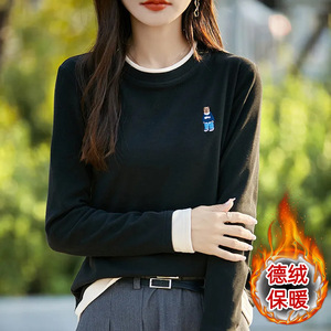 Women's Long Sleeve Embroidered Fleece Base <b>Layer</b> <b>Top</b> Soft Warm Autumn Winter Wear - Product Image 5