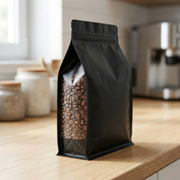 Sachet alimentaire refermable coloré en aluminium à fond plat avec fenêtre transparente pour café, fruits secs et noix