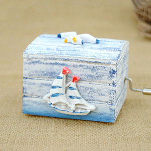 Bricolage Sea Side Shop Cadeau Boîte à musique à manivelle méditerranéenne Petits cadeaux pour des <span class=keywords><strong>vacances</strong></span> en bord de <span class=keywords><strong>mer</strong></span> Mini boîte à musique en bois - Product Image 5