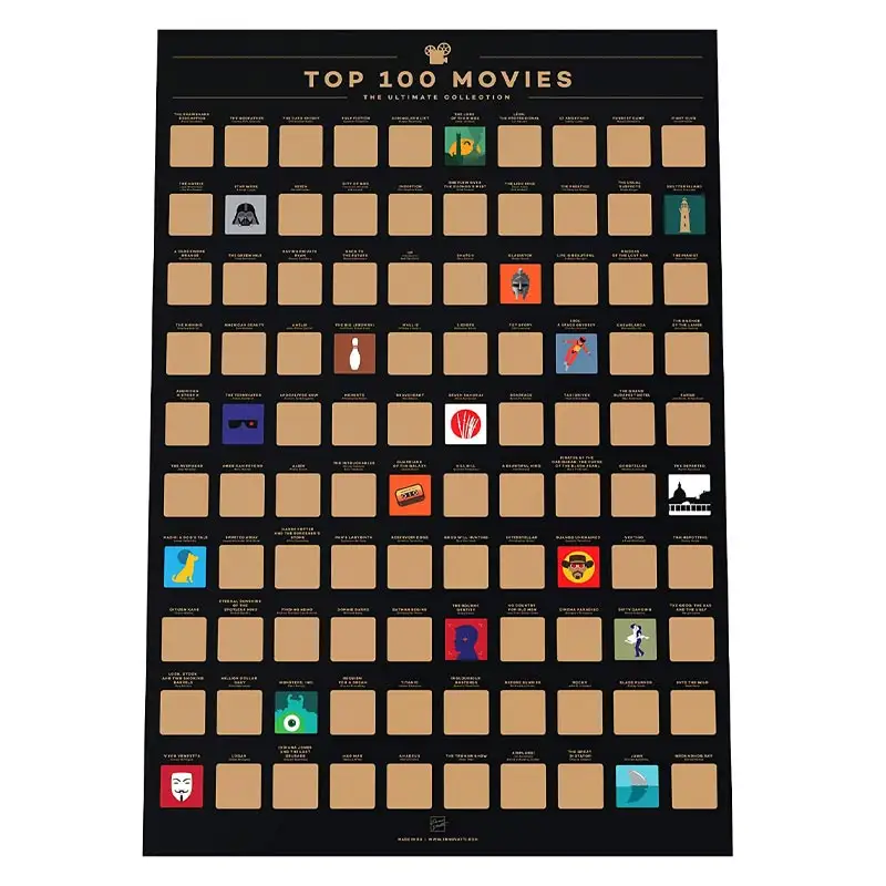 100 영화 스크래치 포스터 최고 영화 버킷 목록 포스터 긁는 도구 영화 스크래치 포스터 쉽게 오프 호일