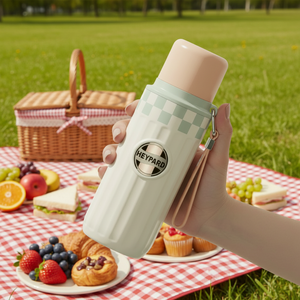 Promozione: Tazza da Viaggio Termica in Acciaio Inox con Isolamento Sottovuoto 24 Ore, Manico, Coperchio, Cucchiaio e Cannuccia, Unisex, Adatta per <span class=keywords><strong>Acqua</strong></span> Bollente - Product Image 1