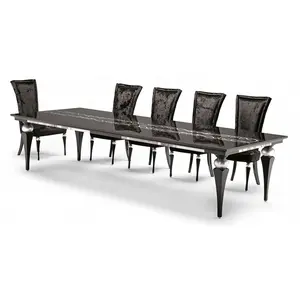 Italian Modern High Gloss Black Painted Long Dining Table And 10 Dining Chairs Set With Sideboard Cabinet