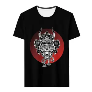 ハイストリートファッショントレンド日本の侍ヘルメットタイガーデザインメンズカスタムロゴTシャツMOQ1