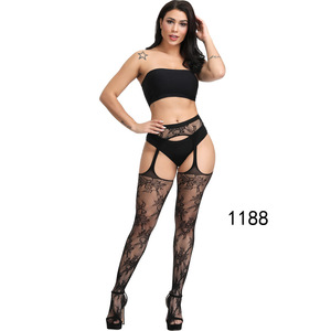 Zs156 grande taille grosse grande femmes sans couture dentelle noire jarretière collants découpés jarretelles bas résille - Product Image 4