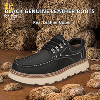 Bottes de travail en cuir véritable noir, mi-mollet, bout rond, lacets, semelle EVA, grande taille 46