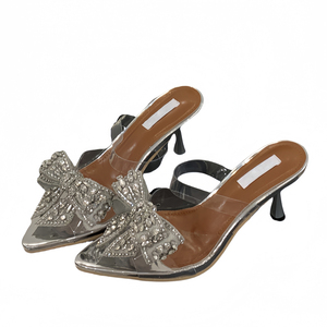 2025 Women's Transparent High Heels New Crystal Bow Stiletto Slides Anti-Slippery Ankle Strap <b>Sandals</b> for Summer - Product Image 6