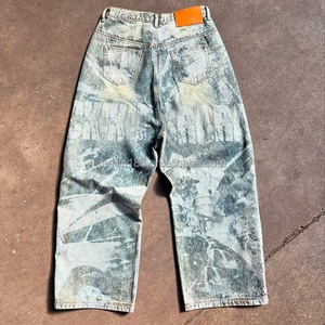 Custom Two Piece <b>Denim</b> Tracksuit Unisex Laser Print Logo Vintage Jeans Jacket and Jeans Pants <b>Jogging</b> Suit Heavyweight <b>Denim</b> Set - Product Image 3
