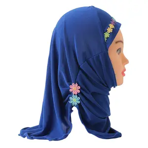 2 To 6 Year Old Girl Handmade Flower Instant Hijab With Under Cap Muslim Malay Wholesale Gauze Soft Hijab Scarf