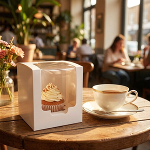 Boîtes à cupcakes en papier à livraison rapide avec insert et fenêtre, emballage alimentaire sûr pour desserts et pâtisseries, idéal pour les anniversaires, les mariages et les fêtes. - Product Image 3