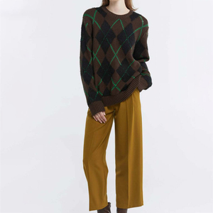 Suéter <span class=keywords><strong>de</strong></span> lana con <span class=keywords><strong>rombos</strong></span> <span class=keywords><strong>para</strong></span> <span class=keywords><strong>mujer</strong></span>, ropa informal con cuello, venta al por mayor, OEM - Product Image 6