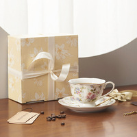 Lelyi Tasses et soucoupes en céramique florale peintes à la main peintes à l'or français Vintage petite tasse à café fraîche créative de grande valeur