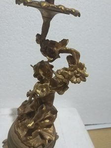 ชุดเชิงเทียนทองเหลืองสไตล์โรโคโคขนาดเล็ก รูปปั้นคิวปิดเคลือบทอง 1 แท่ง สำหรับบ้านและศาสนา - Product Image 6