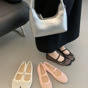 Chaussures Mary Jane plates pour femmes, à nœud ajouré, surface en <span class=keywords><strong>filet</strong></span> respirante, à enfiler, tendance mode, motif uni - Product Image 5