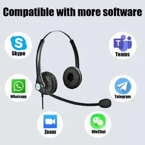 Headphone Menghapus Kebisingan Binaural, Headset Pusat Panggilan Konektor USB dengan Mikrofon untuk Komunikasi Bisnis
