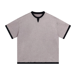Ropa de calle para hombre de ajuste regular transpirable de alta calidad teñida lisa en capas de 250GSM nueva Vintage lavada 100% de punto de algodón - Product Image 1