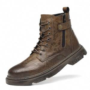 Chaussures de marche montantes en cuir pour homme Martin, style britannique, doublure en cuir véritable, fermeture éclair, design cargo, pour toutes les saisons - Product Image 5