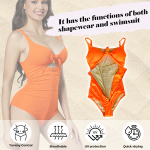 Maiô de Praia em Cor Sólida com Controle de Abdômen e Modelagem para Mulheres - Product Image 2