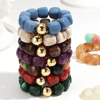 Nouveau Bracelet Perlé Fait Main Tendance 45 Couleurs Perles Géométriques Carrées Colorées Bracelet Élastique Rond en Acrylique Plaqué Or