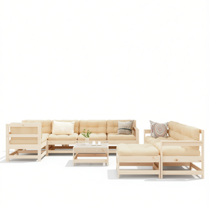 Ensemble de salon de jardin modulaire en pin naturel, bois massif, meubles d'extérieur durables, 6 places, design scandinave - Product Image 1