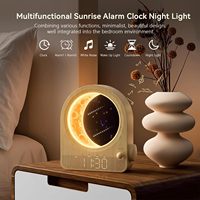 Réveil avec Lampe Lune à Intensité Réglable, Double Alarme, Lumière de Réveil, 10 Sons Naturels, Aide au Sommeil, Affichage OLED Nocturne pour Utilisation TV