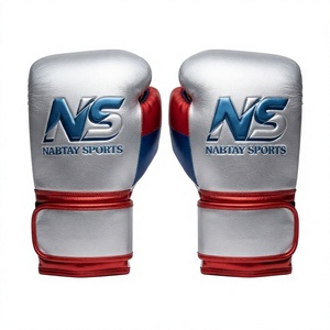 Nabtay Sports Boxing <b>Gloves</b> <b>Silver</b> Blue Red Real Leather Custom Design Lightweight for Closure Breathable Non-Slip Unisex Adult - Product Image 2