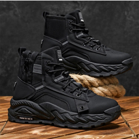 Bottes montantes tendance pour hommes, style outdoor robuste, tige en maille et PU artificiel, fermeture éclair latérale, semelle épaisse à crampons résistante à l'usure