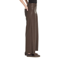 Pantalon en cuir pour femme, taille haute, jambe large, style décontracté automne, pantalon long en cuir, pantalon en cuir souple tendance