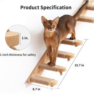 Estructura de Madera Maciza para Gatos, Montada en la Pared, 4 Niveles, Cuerda de Sisal, Tablas de Madera, Árbol para Gatos Resistente - Product Image 2