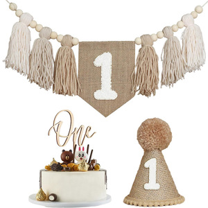 DAMAI fête d'anniversaire décoration ensemble pour filles et garçons <span class=keywords><strong>chaise</strong></span> haute bannière chapeau gâteau Topper bébé <span class=keywords><strong>1er</strong></span> anniversaire fête décorations - Product Image 2