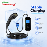Chargeur EV portable 7kW 32A Type 2 monophasé 230Vac IP65 avec prise CEE bleue et câble de 5m pour la recharge de véhicules électriques à domicile ou au garage en Europe