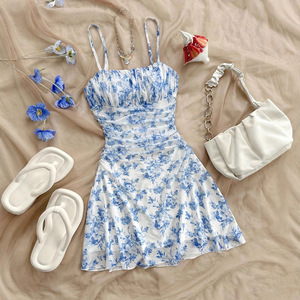 Nuovo Arrivo: Abito Estivo <span class=keywords><strong>da</strong></span> <span class=keywords><strong>Donna</strong></span> con Spalline, Sexy, Floreale, con Cintura in Vita - Product Image 1