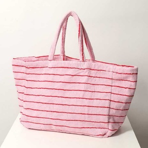 Borsa da viaggio portatile da donna con Logo personalizzato da 20 pollici in spugna a righe con chiusura a cerniera da spiaggia bianca e Pinky - Product Image 5