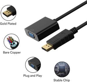 Adaptador DisplayPort DP a VGA Chapado en Oro al por Mayor, 1080P 60hz 15 Pines, Cable Convertidor de DisplayPort Macho a VGA Hembra - Product Image 3