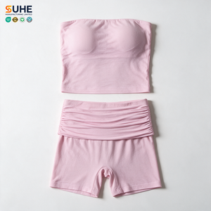 ชุดเซ็ตเสื้อครอปสายเดี่ยว SUHE กับกางเกงขาสั้นเอวสูง สีเทาล้วน ผ้าสแปนเด็กซ์ผสมคอตตอน ชุดโยคะ ระบายอากาศได้ดี ไร้ตะเข็บ 2 ชิ้น - Product Image 3