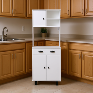 White Freestanding <b>Kitchen</b> Pantry Cabinet With Shelves And Drawers For <b>Storage</b> - Product Image 2