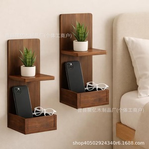 Wooden <b>Wall</b> <b>Mounted</b> <b>Shelf</b> Rectangle 2 Tier Large Capacity Storage For Bathroom Bedroom Organize Toiletries And Misc Items - Product Image 5