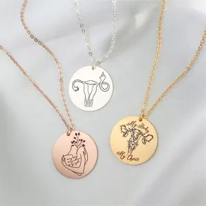 My Body My Choice Floral Uterus Womb disc pendant necklace custom engrave feminist girl power necklace women's rights jewelry