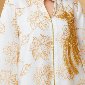 Abaya élégante en polyester ornée de fleurs brûlées, broderies et sequins, manches bouffantes pour le <span class=keywords><strong>printemps</strong></span>, tenue ethnique traditionnelle pour femmes musulmanes - Product Image 6