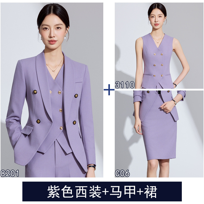 Purple suit vest and short skirt
