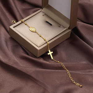 Religious 316L Stainless Steel 14k 18k Gold Plated Catholic Bead Bracelets With Charms Rosary Virgin Mary Bracelet for Women <b>Men</b> - Product Image 2