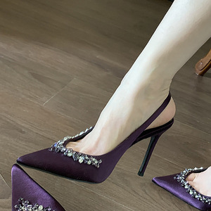 Factory Wholesale New Pu Outsole Heeled Sandals Women With Satin One-line Sandals - Product Image 5