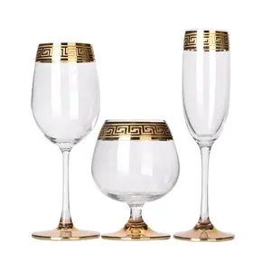 Tùy Chỉnh Đám Cưới Thủy Tinh Cốc Rượu Vang Kính Stemware Pha Lê Với Vàng Rim Cắm Trại Thùng Carton Sắt Cổ Điển Trong Suốt Tiki Thủy Tinh