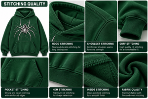 Sudadera con Capucha Oversize Verde para Hombre, con Bolsillo Frontal Tipo Canguro, Manga Larga, Estampado de Telaraña, 100% Algodón - Product Image 5