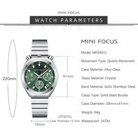 Montre chronographe sport à quartz, boîtier tonneau, anneau tachymètre, affichage de la date, bracelet en acier inoxydable