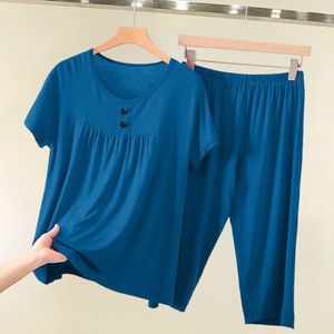Women's Short Sleeve Capri Pants Set Lightweight Breathable Knitted Casual Two Piece Plus Size Pink - Product Image 2