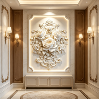 Wallpaper Relief Mawar Kustom, Seni Dinding Bunga Plester 3D, Dekorasi Dinding Lorong Mewah, Latar Belakang Dinding Pintu Masuk Elegan