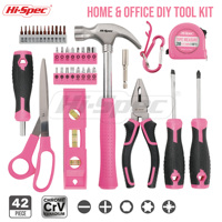 Kit de herramientas manuales de bricolaje para el hogar y la Oficina de color rosa esencial para damas, reparaciones básicas para el hogar con estuche rígido compatible con OEM ODM, 42 piezas