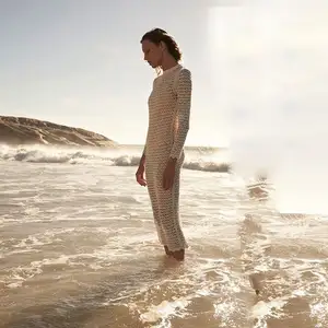2024ビーチスカート女性ソリッドセクシーニットホロービーチビキニ水着カバーアップ