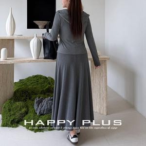 Happy Plus Ensemble deux pièces pour femme, noir, gris, couleur unie, tricot modal, costume décontracté à capuche, grande taille N9490 - Product Image 4